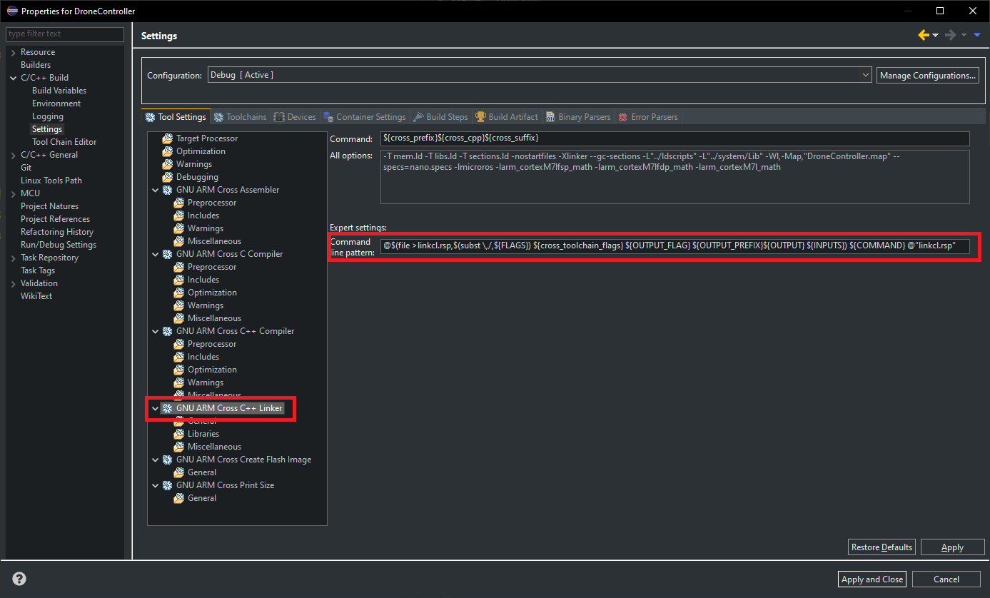 Eclipse Project Linker Command Error87