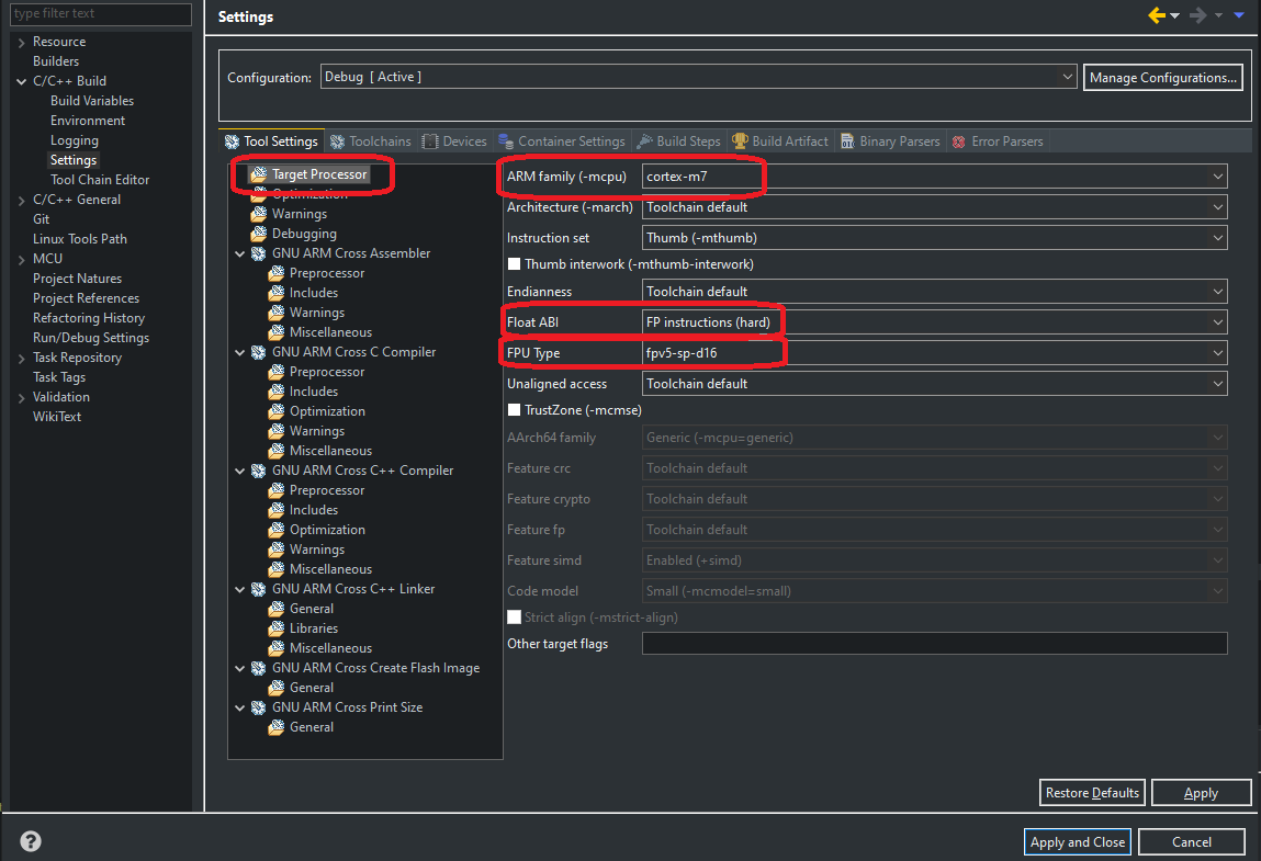 Eclipse Project Target Settings Micro-ROS